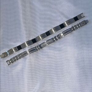 Men's Silver Stainless Steel Bracelet Set Grunge